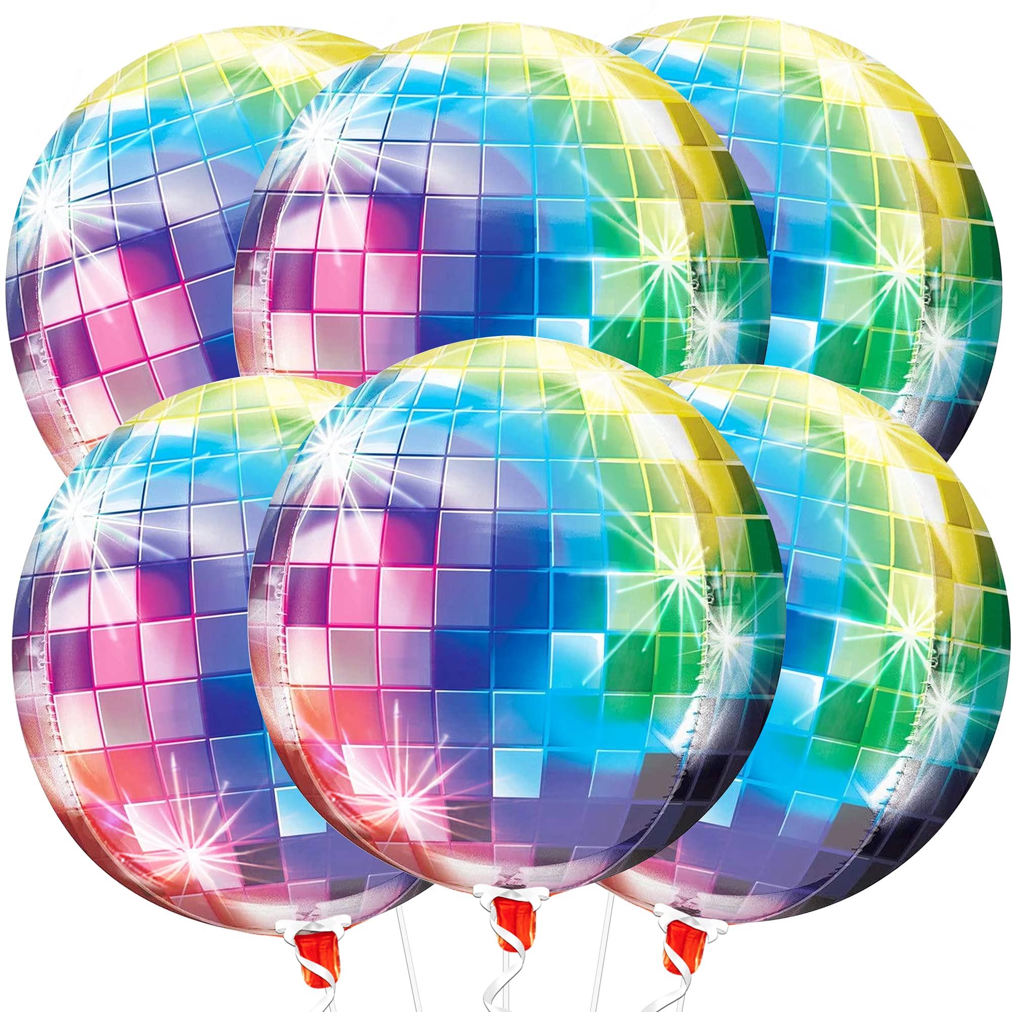 6 Pack 22 inch 4D Round Sphere Metallic Disco Ball Balloons,Mirror Finish Disco Mylar Balloons for Birthday, New Year Balloons